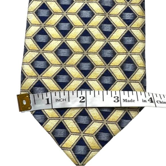 Zianetti Neck Tie Italian Silk Blue Yellow Diamond Print Suit Accessories Formal - Picture 8 of 9